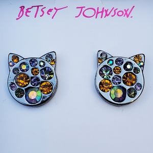 Betsey Johnson Pave Crystal Kitty Cat Earrings